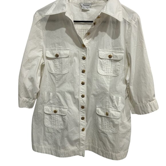 Appraisal White Cotton Blend 3/4 Sleeve Button-Up Shirt Jacket Size XL Casual - Picture 1 of 10